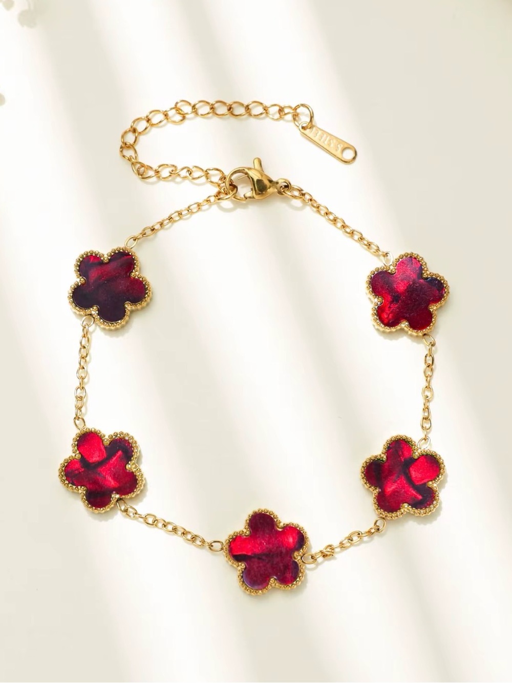 Gold-Tone Red Clover Link Bracelet